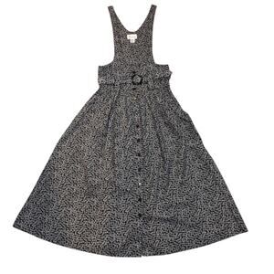 Vintage QS International Navy Floral Button Down Full Length Pinafore Size 9/10